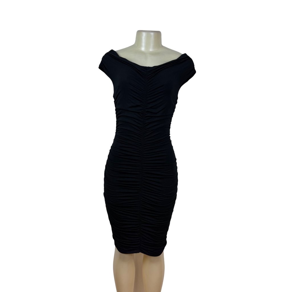 Marciano Womens Black Ruched Off-Shoulder Cocktail Dress Sz M